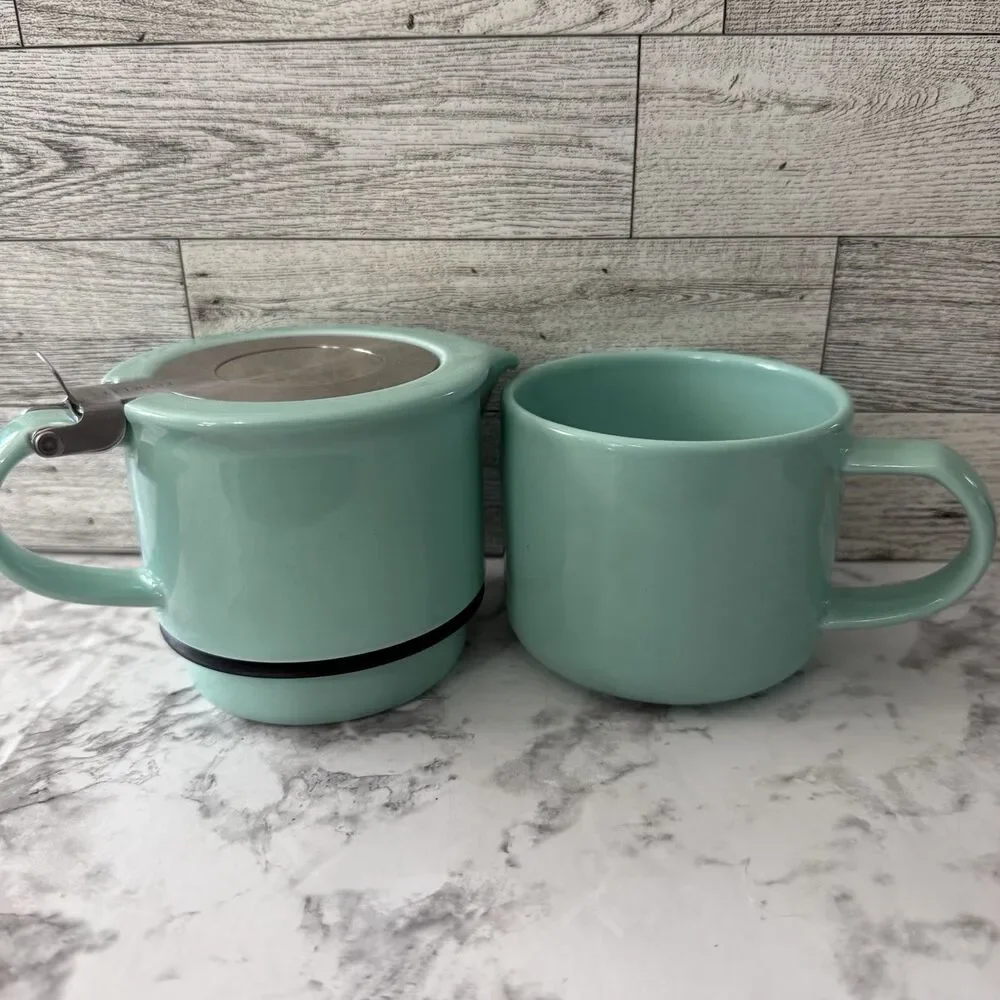 Cafe Tea For One FOR LIFE Tea Stackable Pot Cup Mug Stainless Steel Teavana